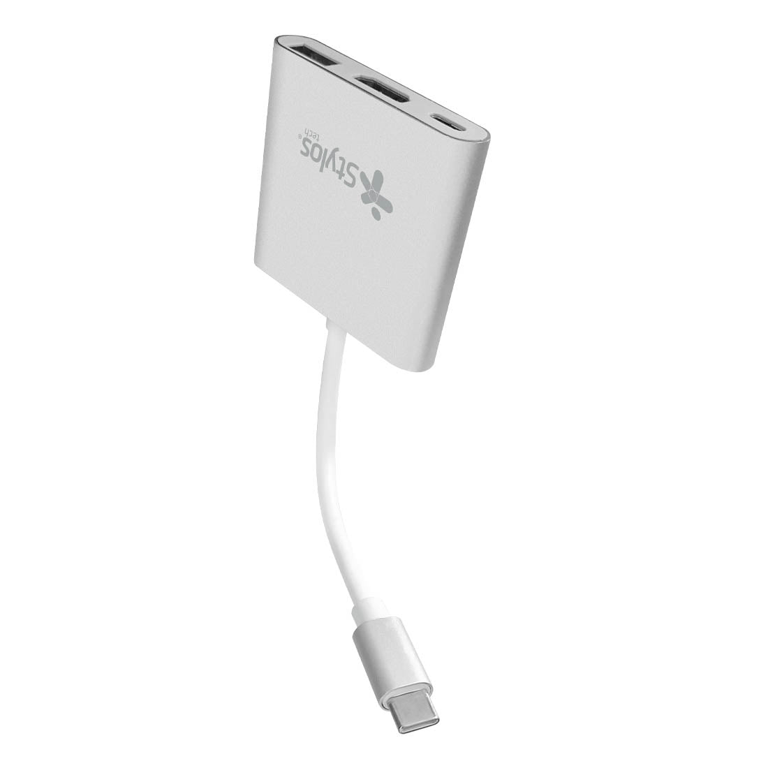 Hub 3 en 1 Stylos USB C a HDMI + USB 3.0 + USB C con Caja Gris