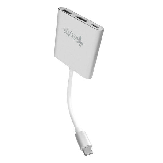 Hub 3 en 1 Stylos USB C a HDMI + USB 3.0 + USB C con Caja Gris