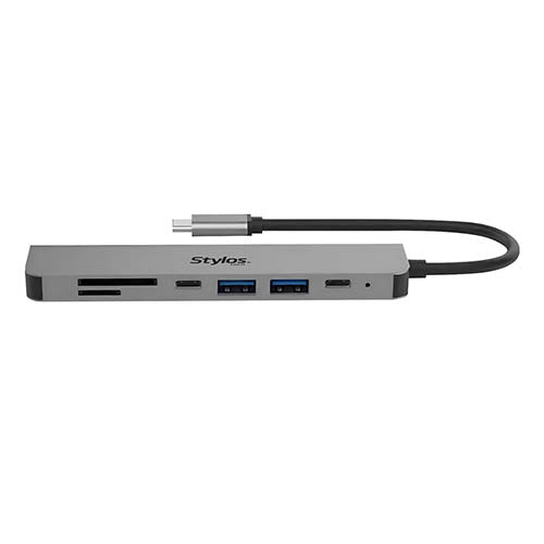 Hub 7 en 1 Stylos USB C a SD + Micro SD + 2*USB Tipo C + 2*USB Tipo A + HDMI Gris