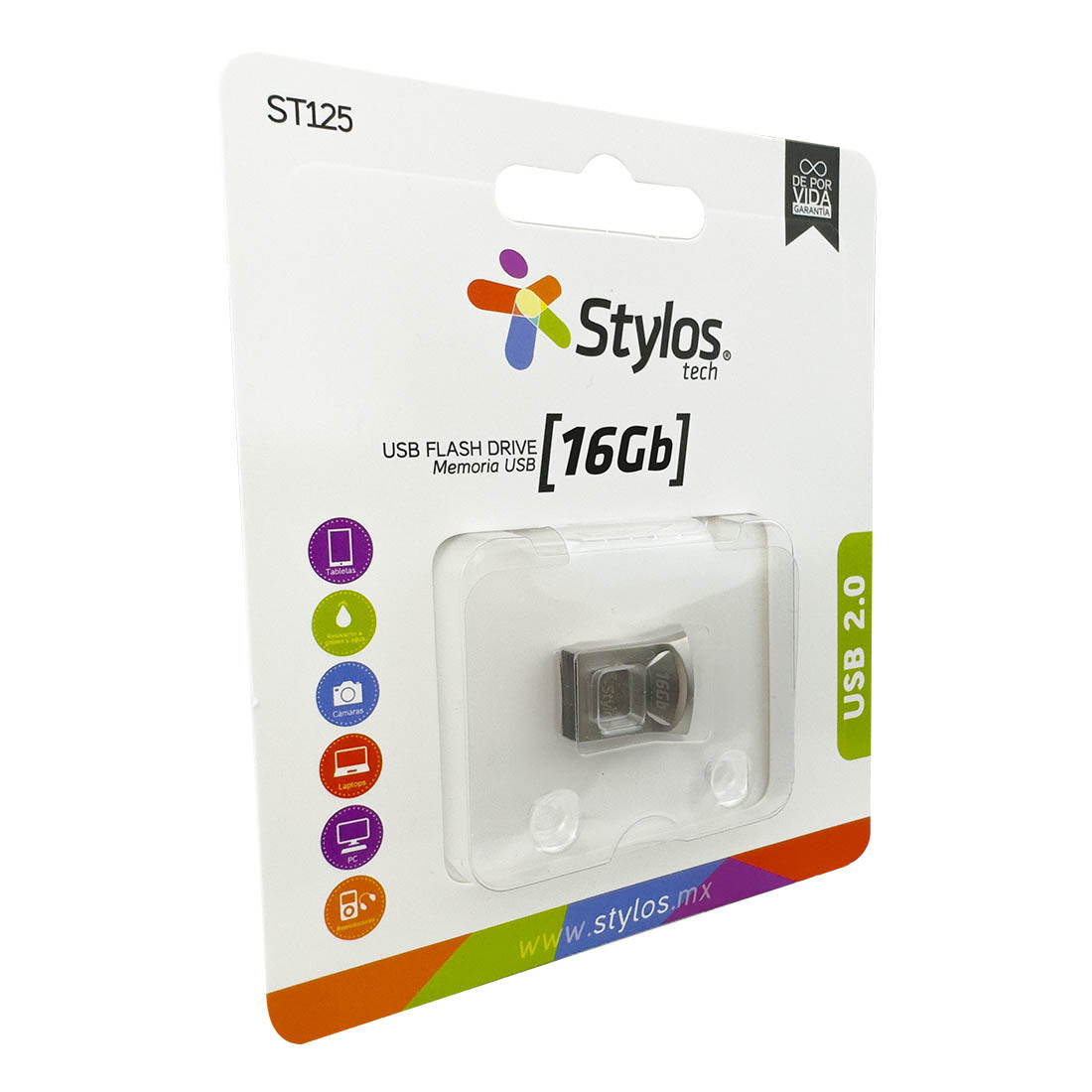 Memoria USB Stylos ST125 16GB Conexion Tipo A 2.0 Mini Metalica Plata