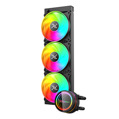 Enfriamiento Liquido 360mm Redondo XZ-411 para CPU 3Fanx120mm ARGB 3 pines + PWM 4 pines + Seguro para INTEL/AMD Negro