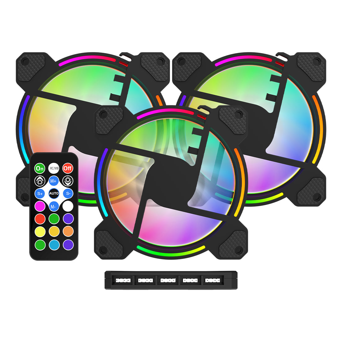 Kit de 3 Ventiladores ARGB con Hub controlador Color Negro