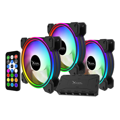 Kit de 3 Ventiladores ARGB con Hub controlador Color Negro