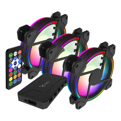 Kit de 3 Ventiladores ARGB con Hub controlador Color Negro